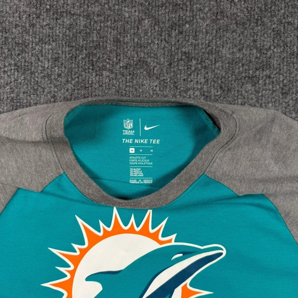 Nike Miami Dolphins Raglan 3/4 Sleeve T-Shirt Medium Aqua NFL Tee